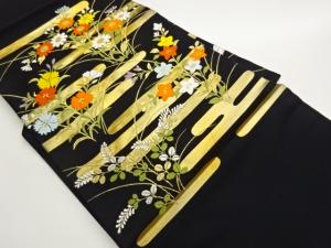 ヱ霞に秋草模様織出し名古屋帯
